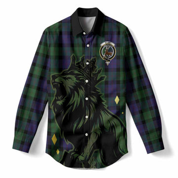 Blair Tartan Family Crest Women Casual Shirt Crowned Lion Roaring