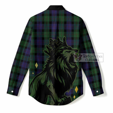Blair Tartan Family Crest Women Casual Shirt Crowned Lion Roaring