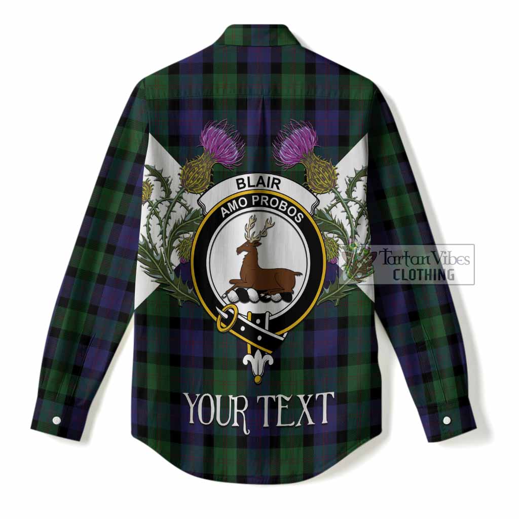Blair Tartan Family Crest Women Casual Shirt Scottish Burns Night Thistle Floral