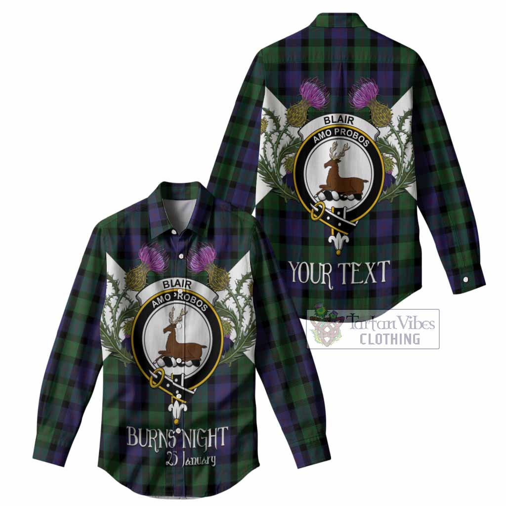 Blair Tartan Family Crest Women Casual Shirt Scottish Burns Night Thistle Floral