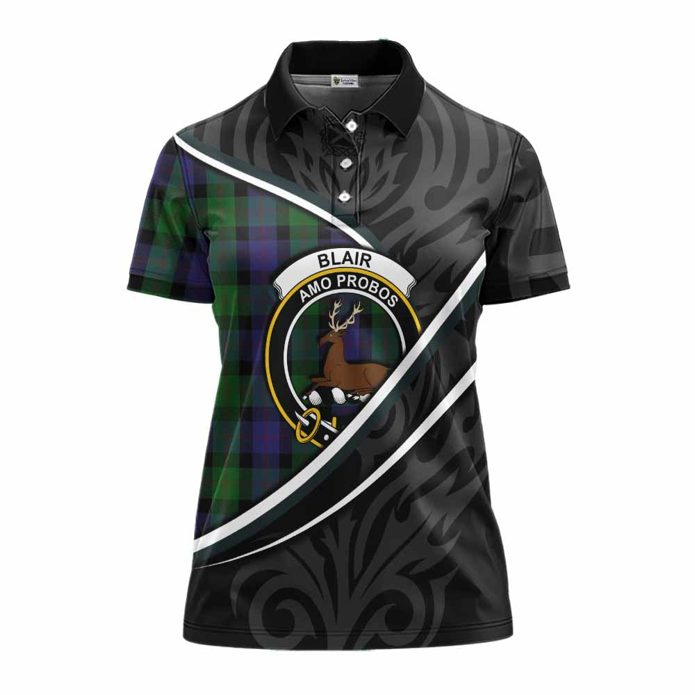 Blair Tartan Family Crest Women's Polo Shirt Celtic Scottish Thistle Floral - Tartan Vibes Clothing