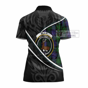 Blair Tartan Family Crest Women's Polo Shirt Celtic Scottish Thistle Floral