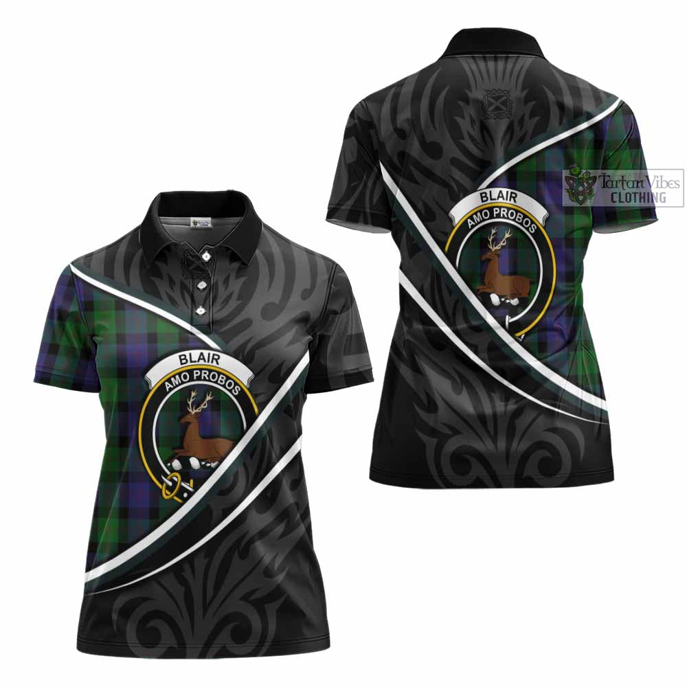 Blair Tartan Family Crest Women's Polo Shirt Celtic Scottish Thistle Floral - Tartan Vibes Clothing