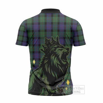 Blair Tartan Family Crest Zipper Polo Shirt Crowned Lion Roaring