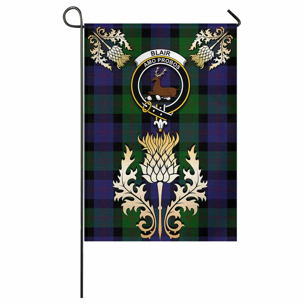 Blair Tartan Garden Flag with Golden Regal Scottish Thistle Emblem - Tartan Vibes Clothing