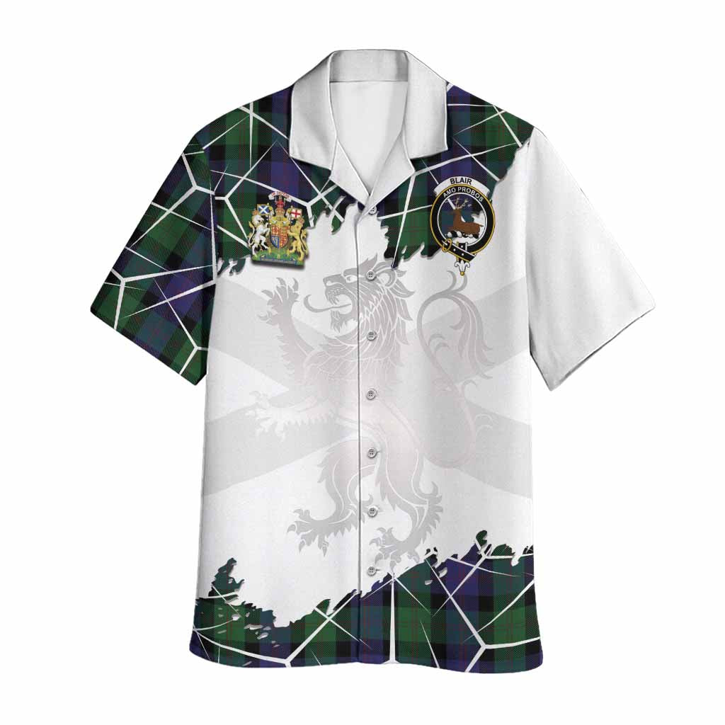 Blair Tartan Hawaiian Shirt with Family Crest and Lion Rampant Grunge Style