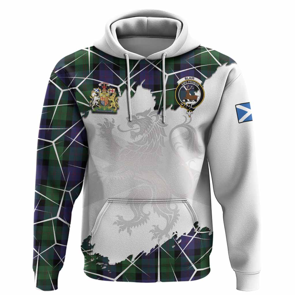 Blair Tartan Hoodie with Family Crest and Lion Rampant Grunge Style