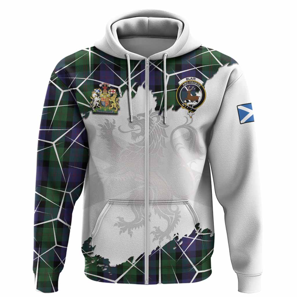 Blair Tartan Hoodie with Family Crest and Lion Rampant Grunge Style