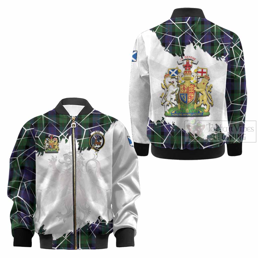 Blair Tartan Kid Bomber Jacket with Family Crest and Lion Rampant Grunge Style