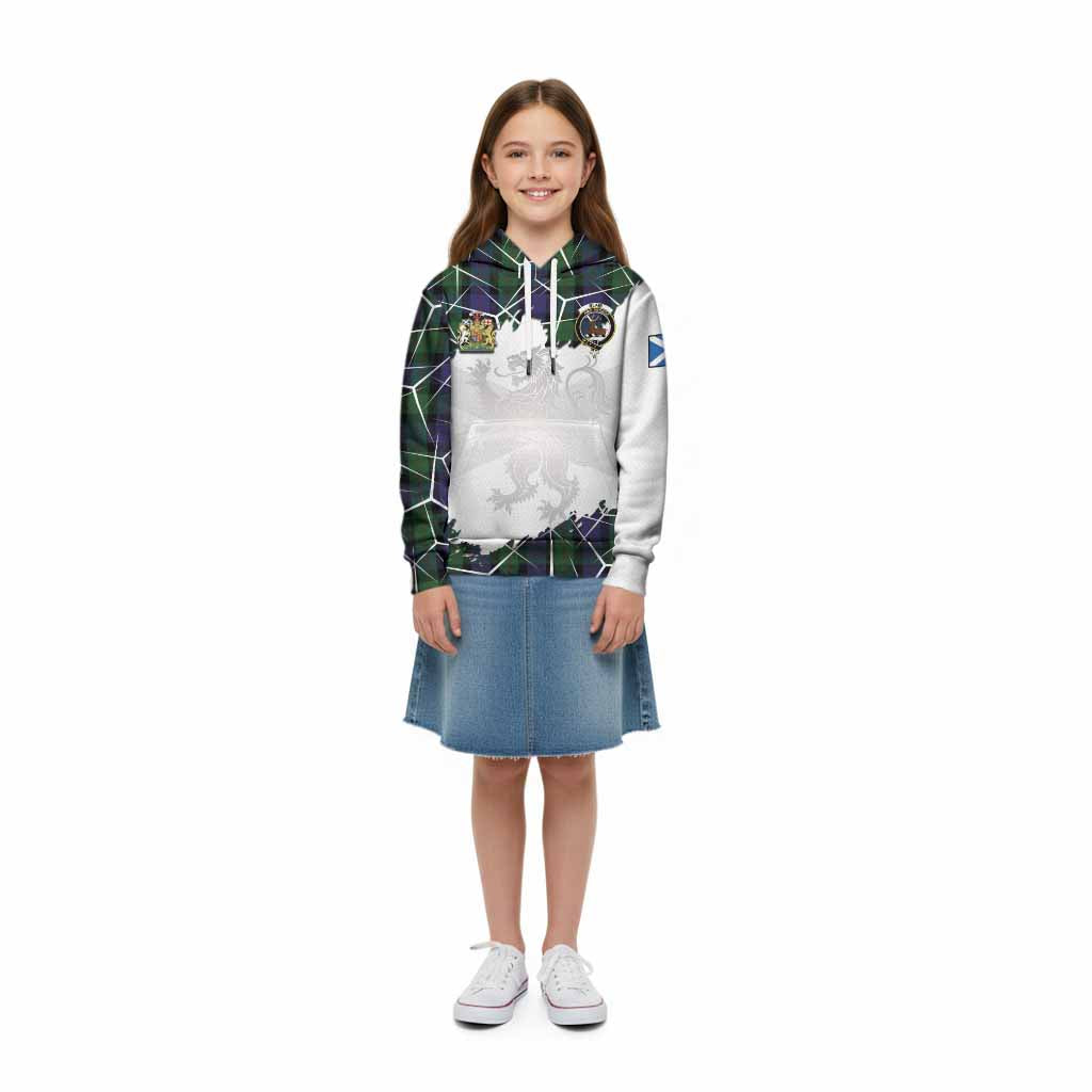 Blair Tartan Kid Hoodie with Family Crest and Lion Rampant Grunge Style