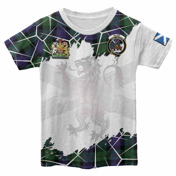 Blair Tartan Kid T-shirt with Family Crest and Lion Rampant Grunge Style