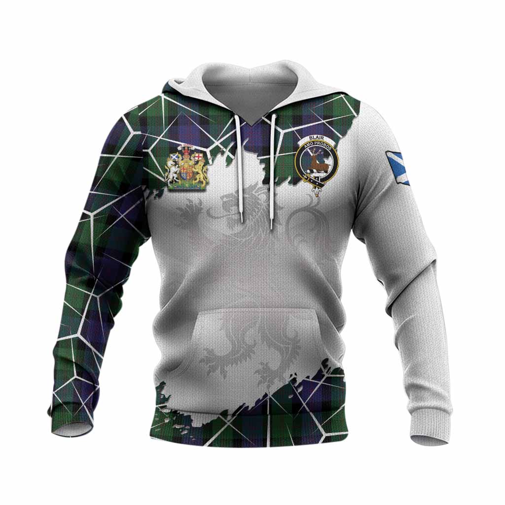 Blair Tartan Knitted Hoodie with Family Crest and Lion Rampant Grunge Style