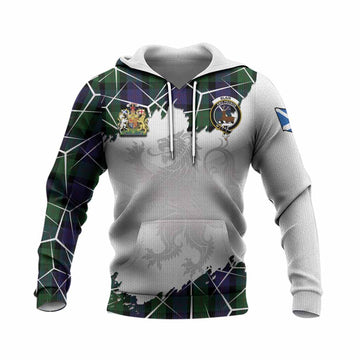 Blair Tartan Knitted Hoodie with Family Crest and Lion Rampant Grunge Style