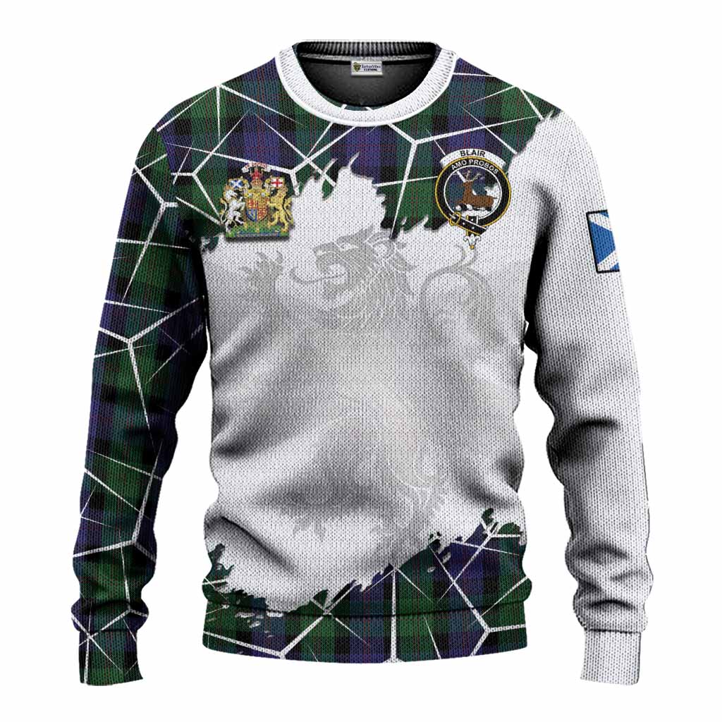 Blair Tartan Knitted Sweater with Family Crest and Lion Rampant Grunge Style