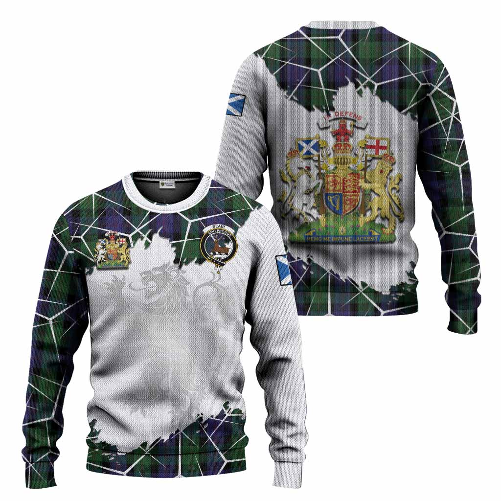Blair Tartan Knitted Sweater with Family Crest and Lion Rampant Grunge Style