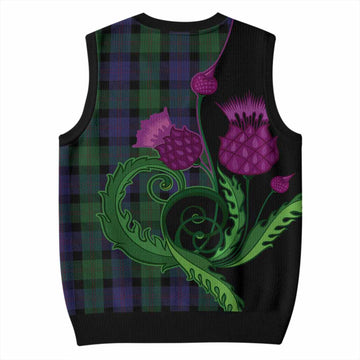 Blair Tartan Knitted V-Neck Vest Traditional Scottish Thistle