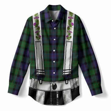 Blair Tartan Lederhosen Costume Women Casual Shirt Scotland Thistle Floral