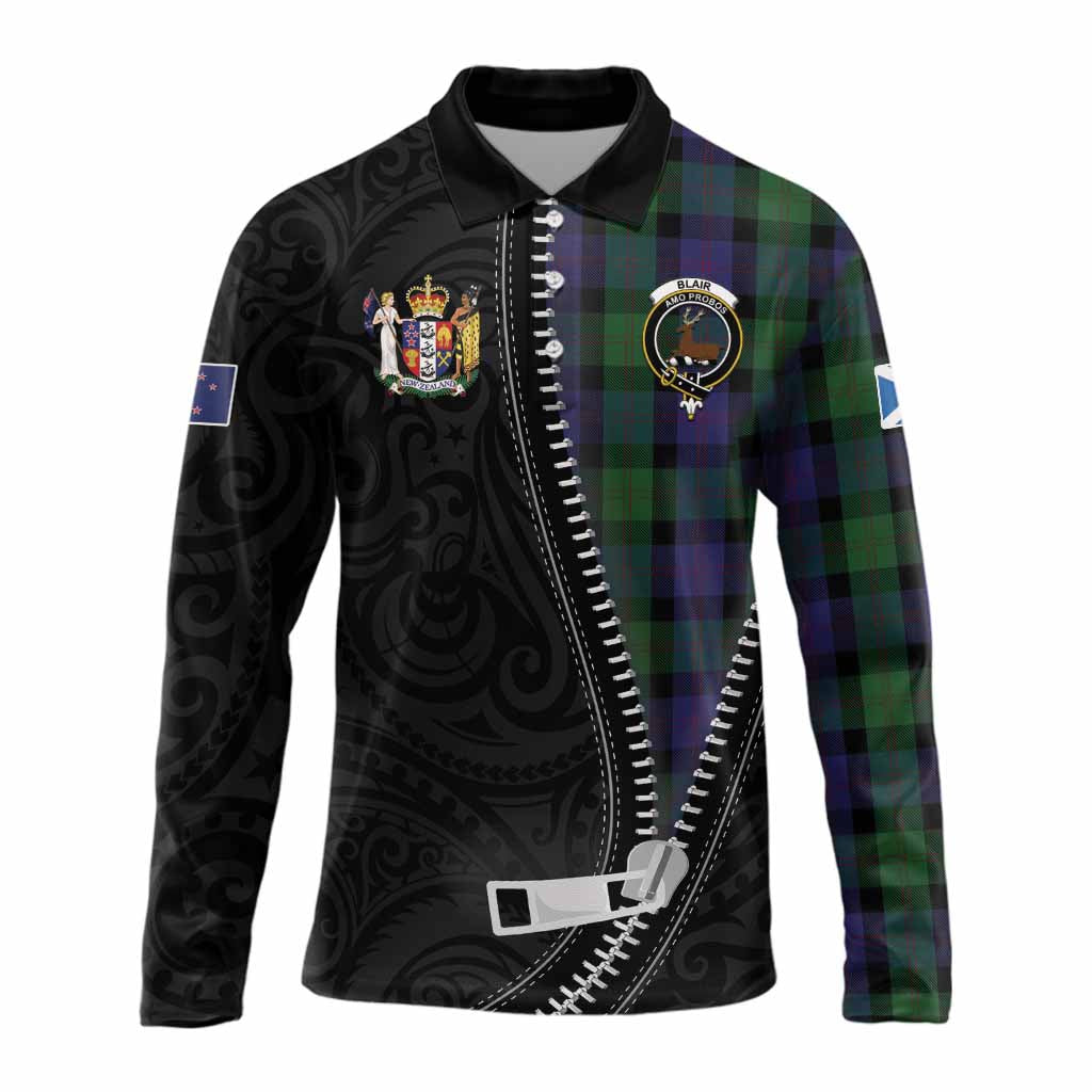 Blair Tartan Long Sleeve Polo Shirt New Zealand Pattern Unique Zipper Stylized