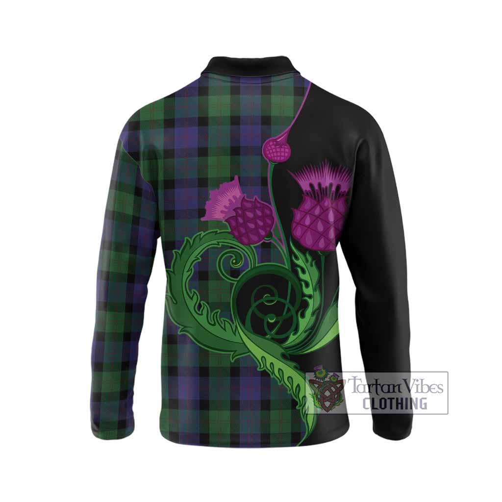 Blair Tartan Long Sleeve Polo Shirt Traditional Scottish Thistle