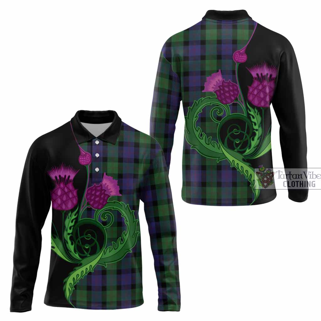 Blair Tartan Long Sleeve Polo Shirt Traditional Scottish Thistle