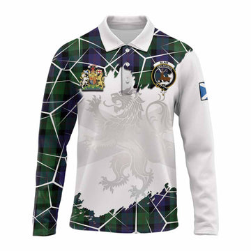 Blair Tartan Long Sleeve Polo Shirt with Family Crest and Lion Rampant Grunge Style