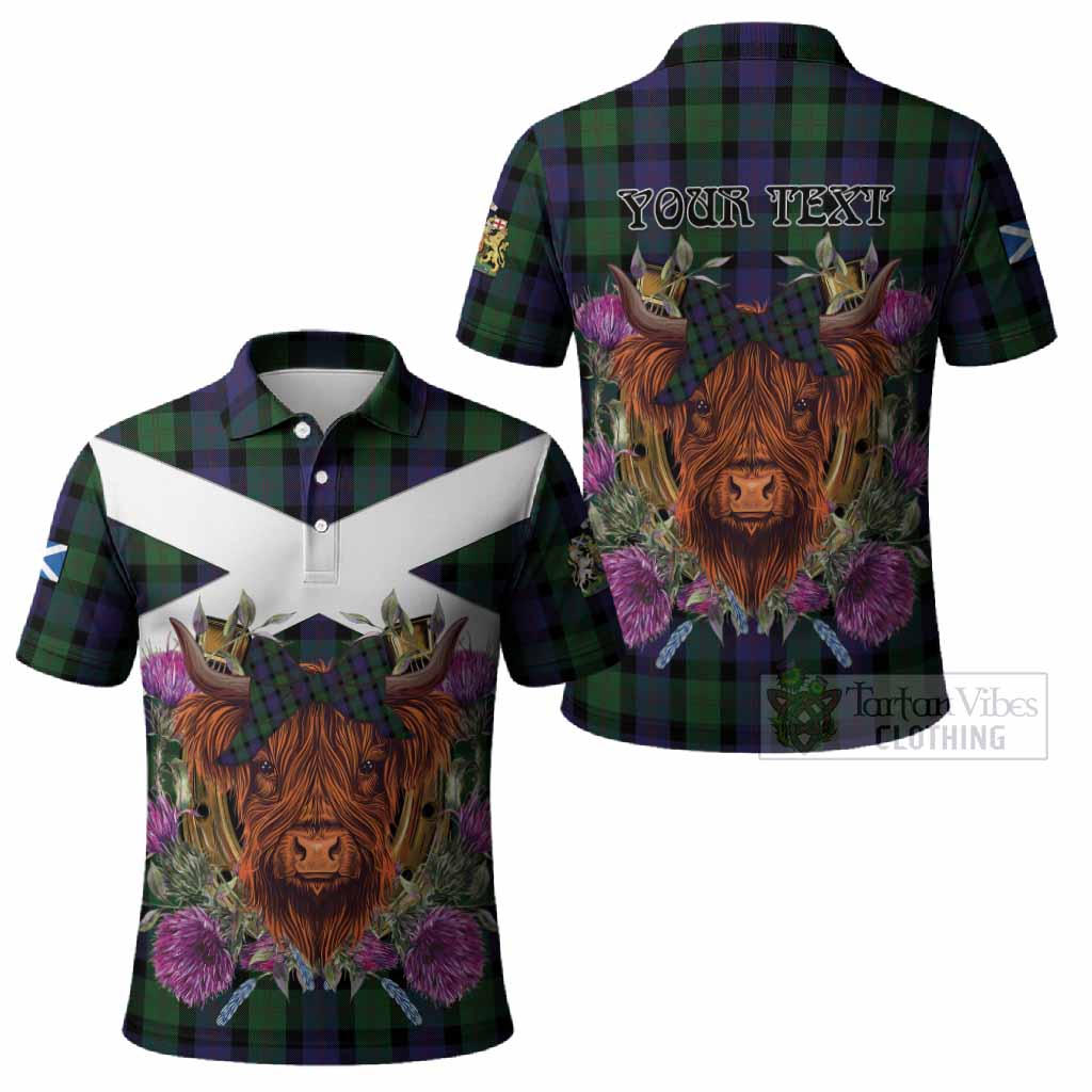 Blair Tartan Polo Shirt Scottish Thistle Heilan Coo