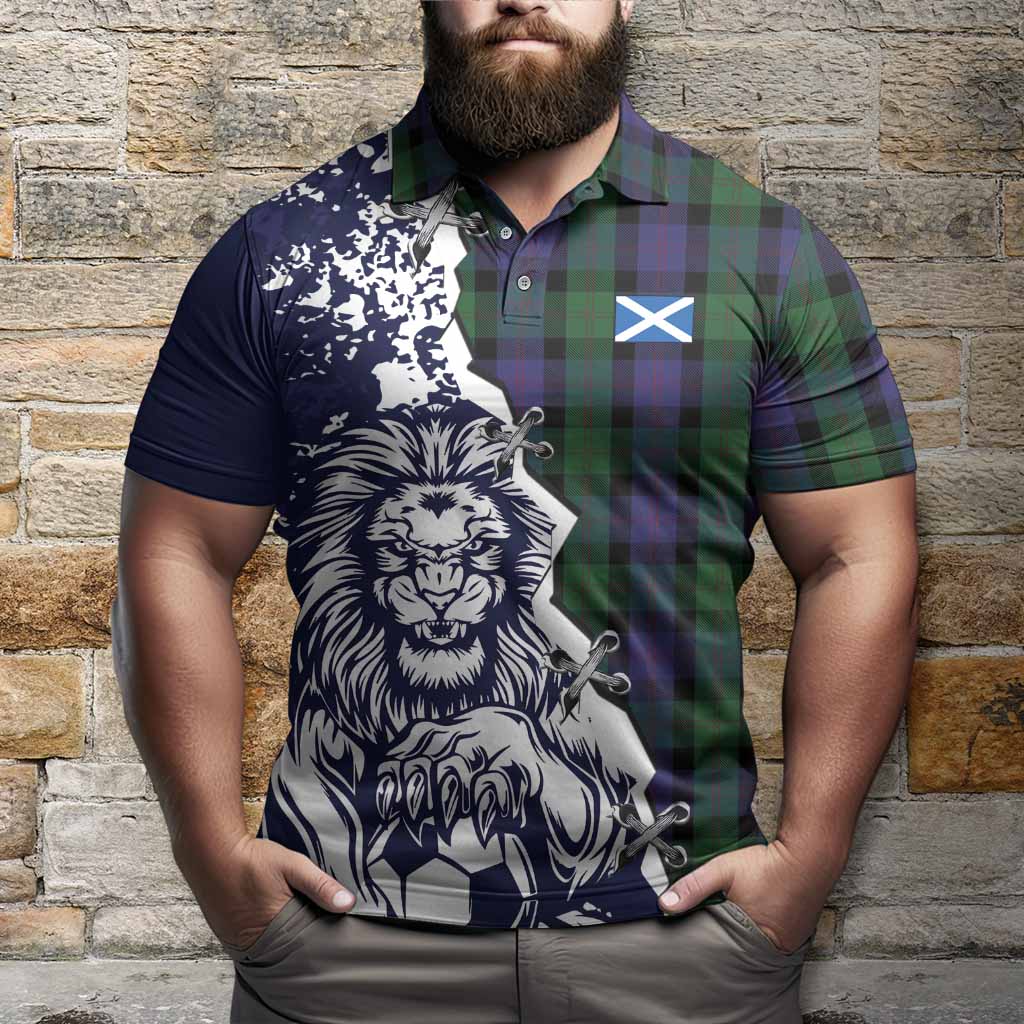 Blair Tartan Scottish Polo Shirt Angry Lion With Soccer Ball Style