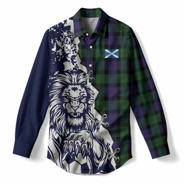 Blair Tartan Scottish Women Casual Shirt Angry Lion With Soccer Ball Style