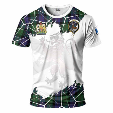 Blair Tartan T-Shirt with Family Crest and Lion Rampant Grunge Style