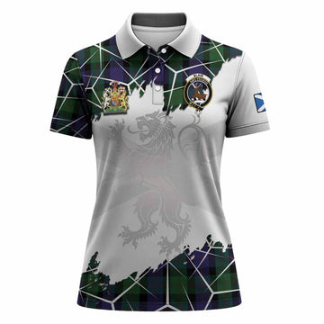 Blair Tartan Women Polo Shirt with Family Crest and Lion Rampant Grunge Style