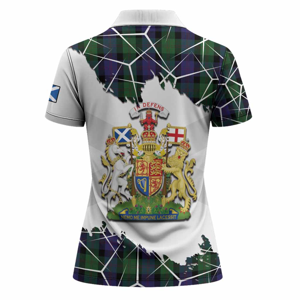Blair Tartan Women Polo Shirt with Family Crest and Lion Rampant Grunge Style