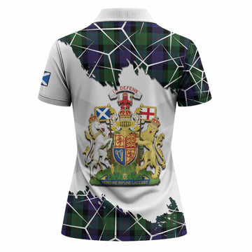 Blair Tartan Women Polo Shirt with Family Crest and Lion Rampant Grunge Style