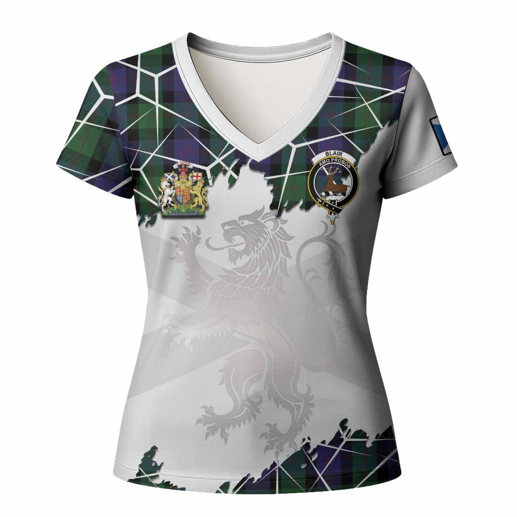 Blair Tartan Women T shirt with Family Crest and Lion Rampant Grunge Style