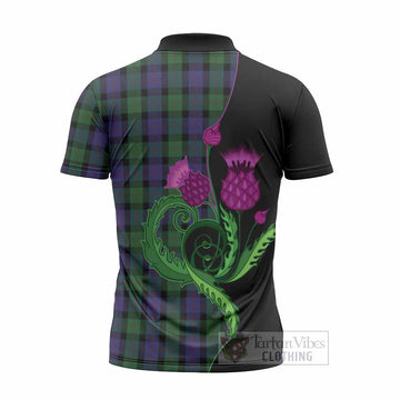 Blair Tartan Zipper Polo Shirt Traditional Scottish Thistle