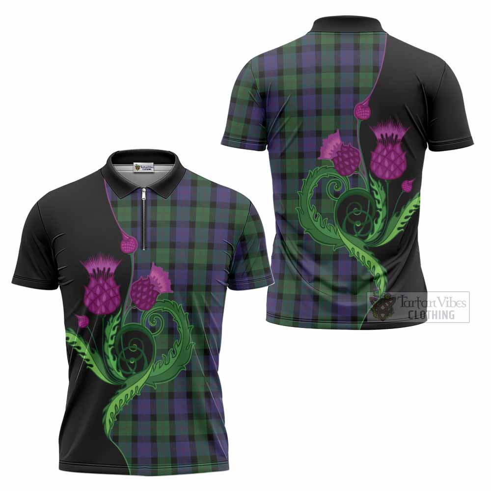 Blair Tartan Zipper Polo Shirt Traditional Scottish Thistle
