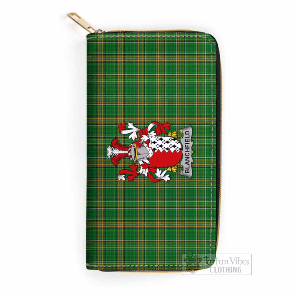 Tartan Vibes Clothing Blanchfield Irish Clan Tartan Women's Leather Wallet with Coat of Arms