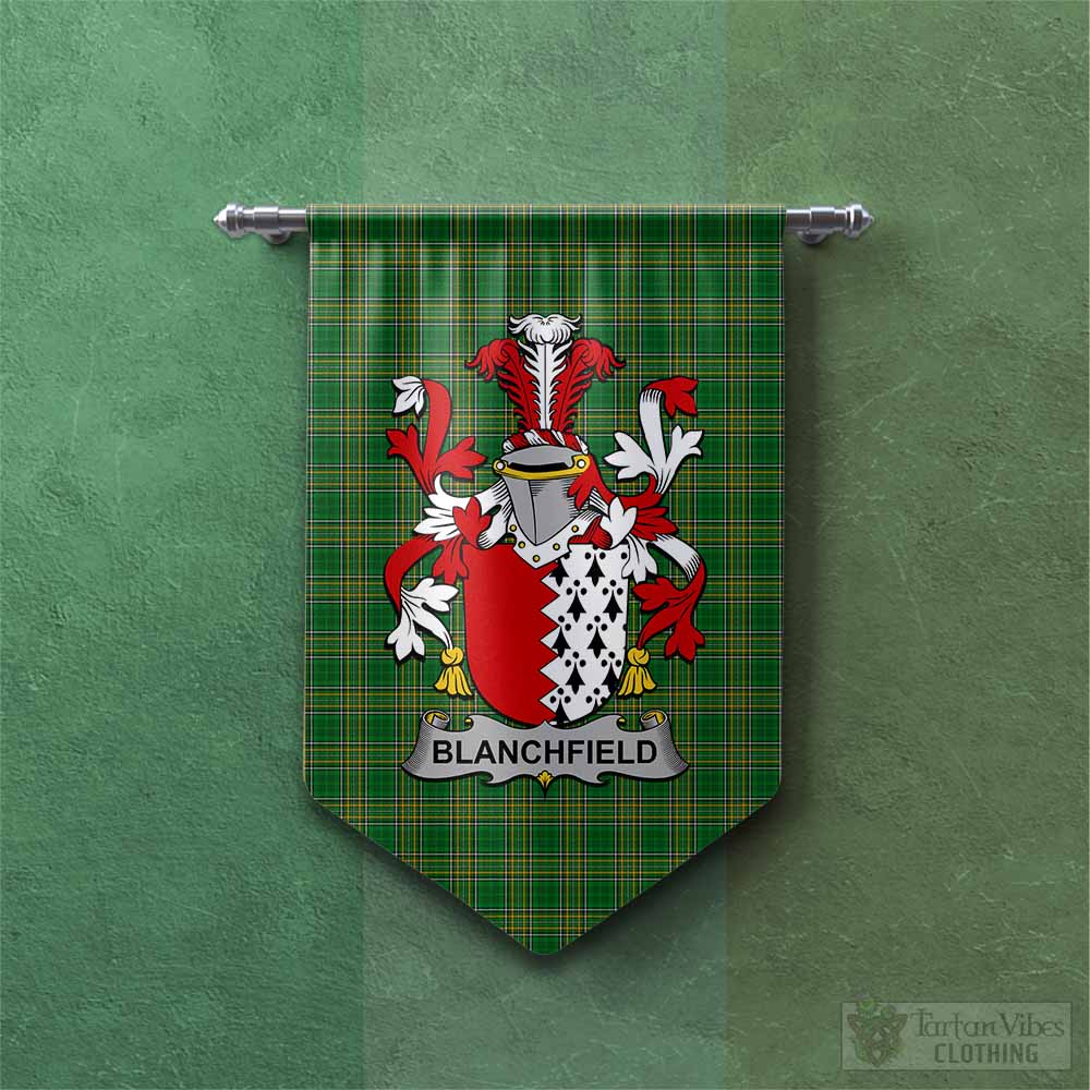 Tartan Vibes Clothing Blanchfield Irish Clan Tartan Gonfalon, Tartan Banner with Coat of Arms