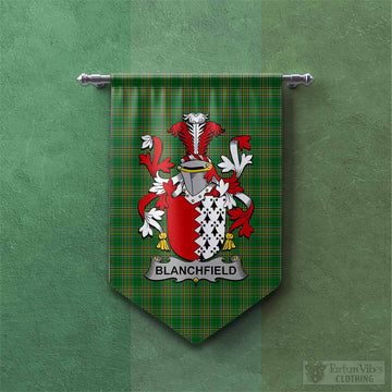 Blanchfield Irish Clan Tartan Gonfalon, Tartan Banner with Coat of Arms