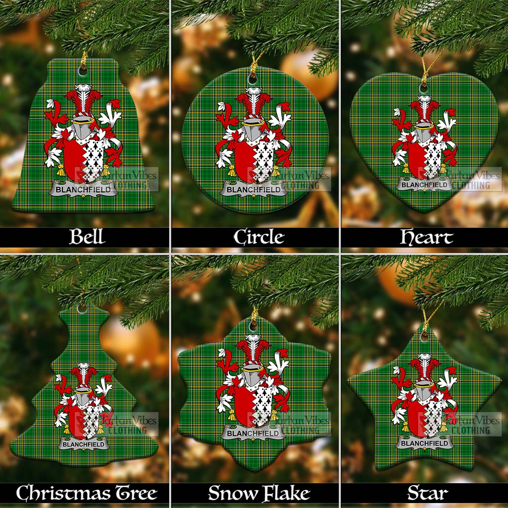 Tartan Vibes Clothing Blanchfield Irish Clan Tartan Christmas Ceramic Ornament with Coat of Arms