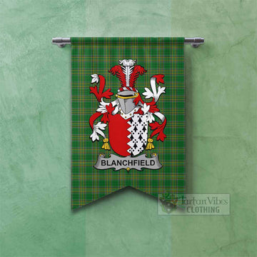Blanchfield Irish Clan Tartan Gonfalon, Tartan Banner with Coat of Arms