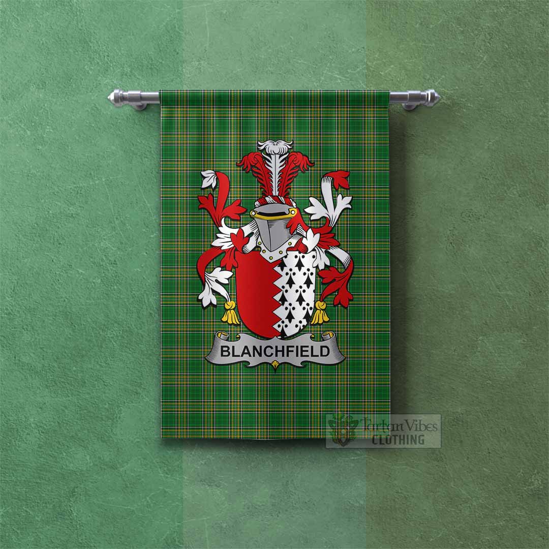 Tartan Vibes Clothing Blanchfield Irish Clan Tartan Gonfalon, Tartan Banner with Coat of Arms