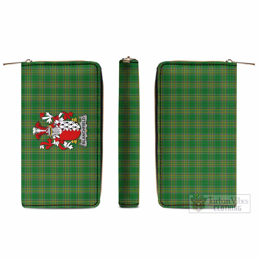 Tartan Vibes Clothing Blanchfield Irish Clan Tartan Women's Leather Wallet with Coat of Arms