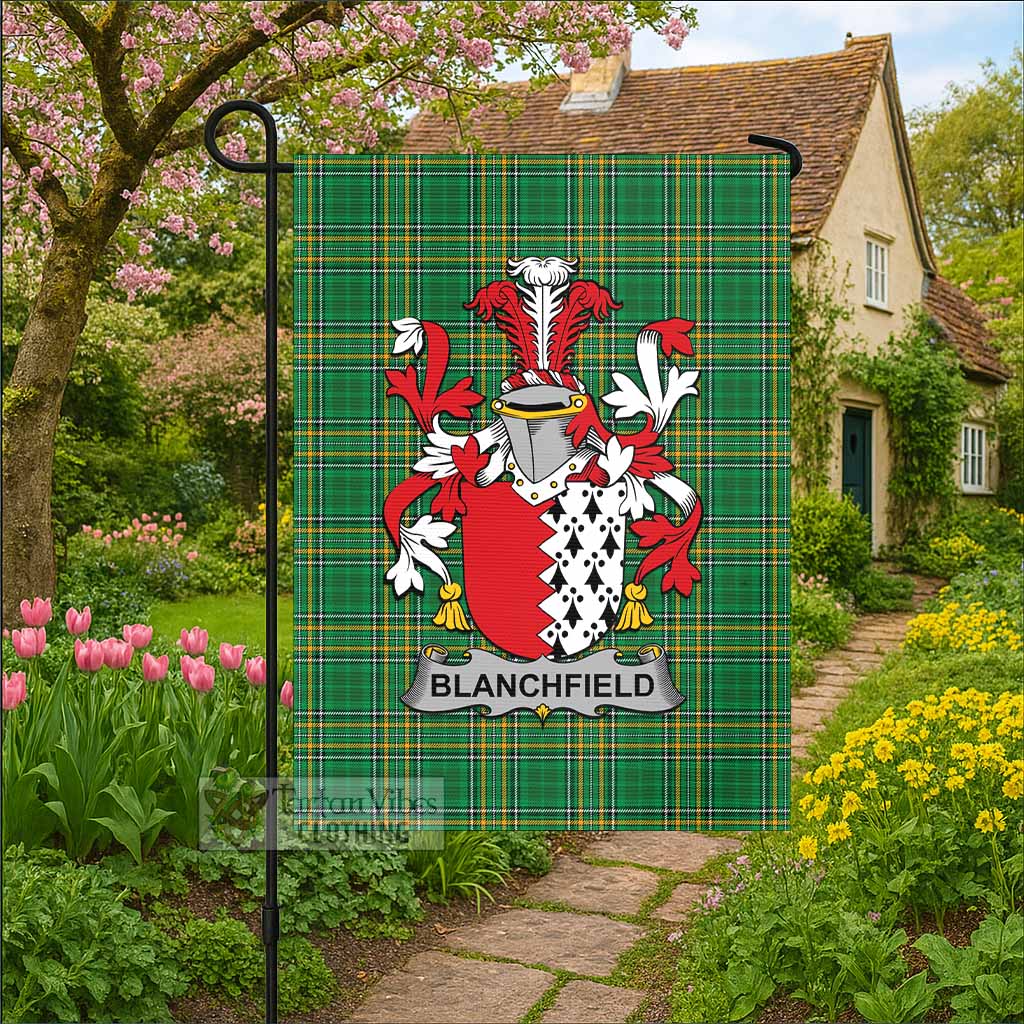Blanchfield Irish Clan Tartan Flag with Coat of Arms