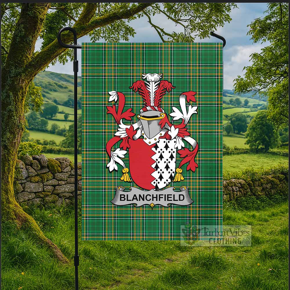 Blanchfield Irish Clan Tartan Flag with Coat of Arms