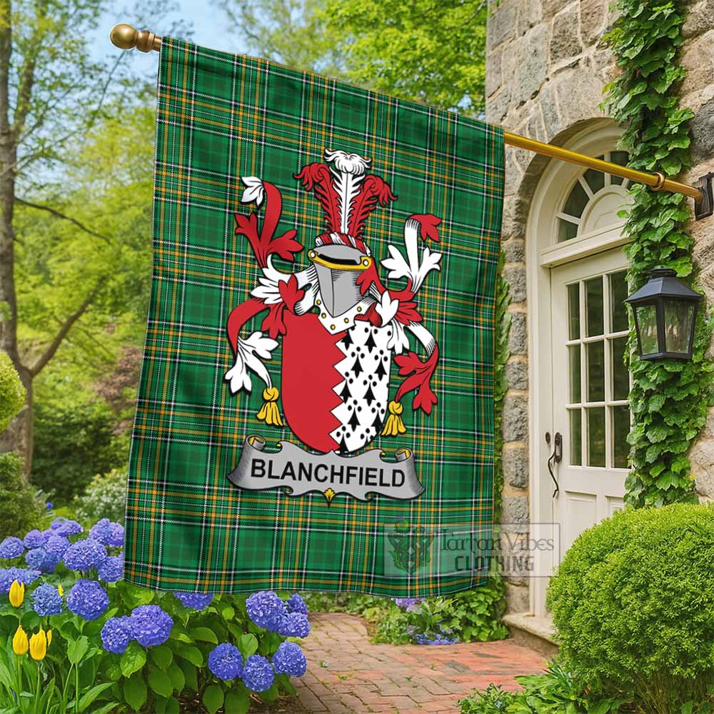 Blanchfield Irish Clan Tartan Flag with Coat of Arms