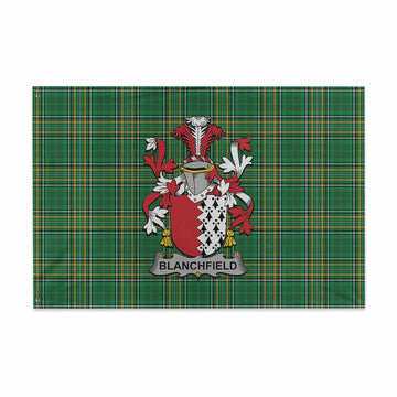 Blanchfield Irish Clan Tartan House Flag with Coat of Arms