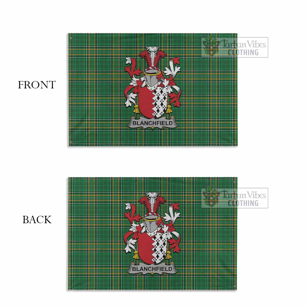 Tartan Vibes Clothing Blanchfield Irish Clan Tartan House Flag with Coat of Arms