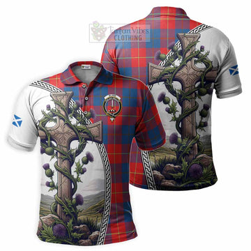 Blane Tartan Polo Shirt with Family Crest and St. Andrew's Cross Accented by Thistle Vines Kid - Tartan Vibes Clothing