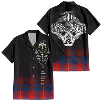 Tartan Vibes Clothing Blane Tartan Short Sleeve Button Up Featuring Alba Gu Brath Family Crest Celtic Inspired