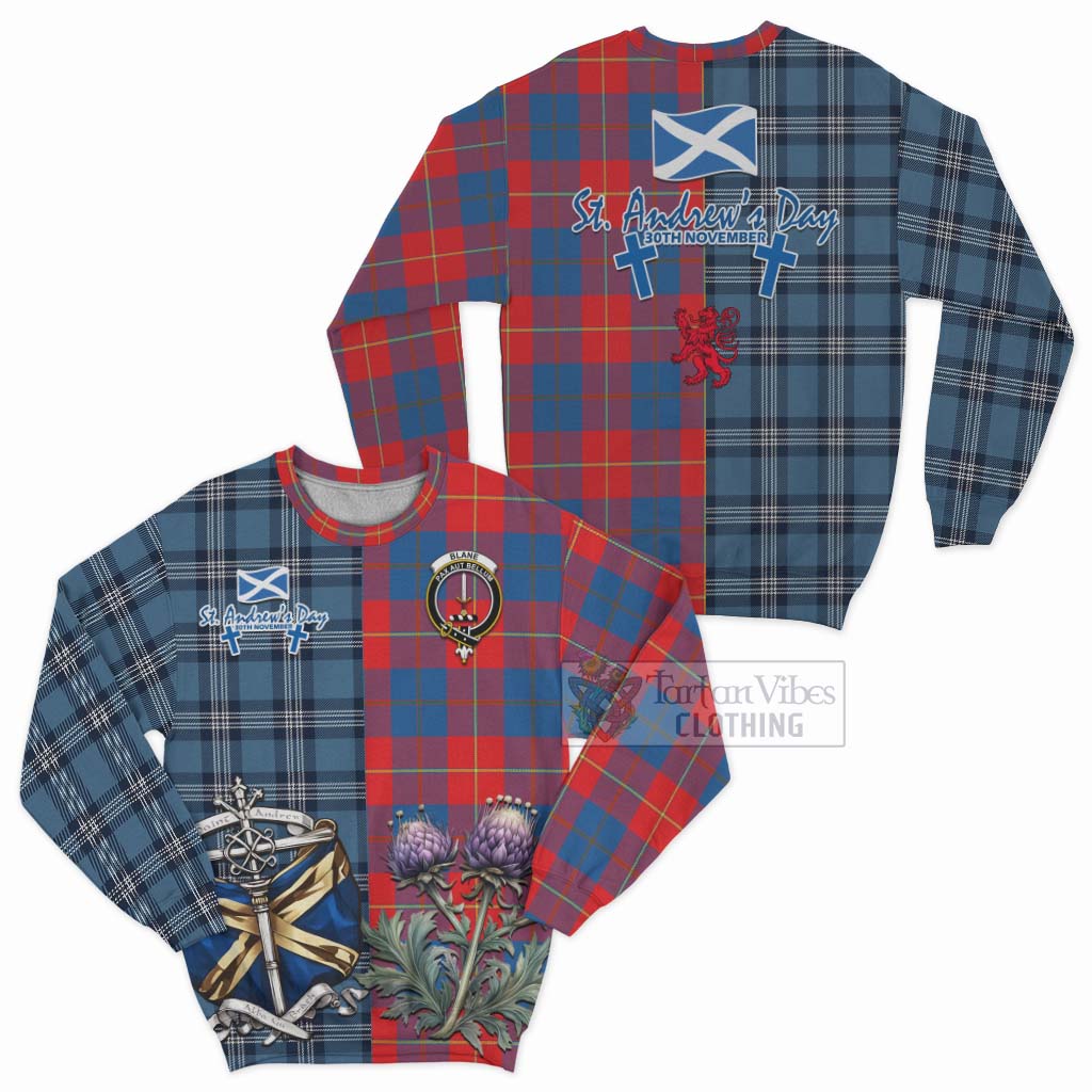 Blane Tartan Sweatshirt Happy St. Andrew's Day Half Tartan Style Unisex - Tartan Vibes Clothing